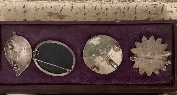 Four Vintage Silver Metal and Mother of Pearl Bro… - image 3