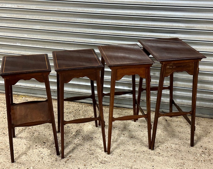Beautiful Set Of Vintage Four Inlaid Nesting Tables