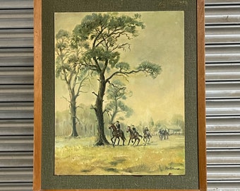 Mid Century Oil On Board ‘Morning Gallop’ by Ken Robinson