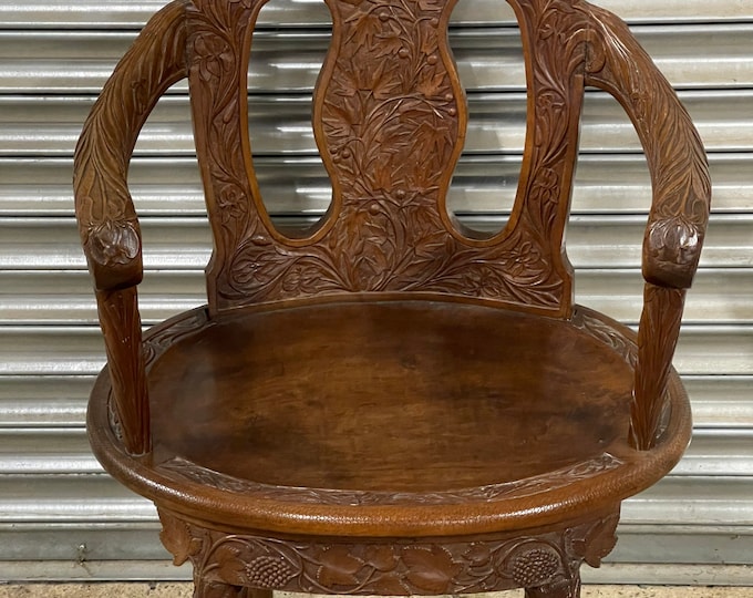 Beautiful Profusely Carved Vintage Hardwood Armchair