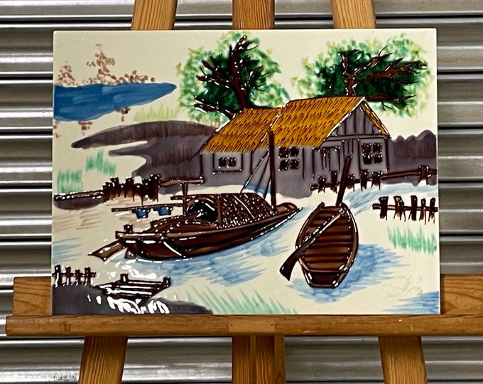 Beautiful Large Vintage Chinese Hand Painted Ceramic Tile