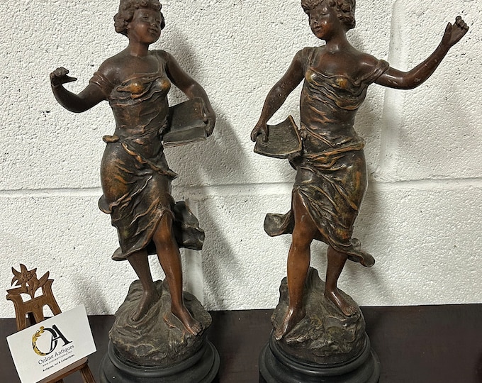 Beautiful Pair Of 19th Century French Bronze Spelter Figurines By R Richard