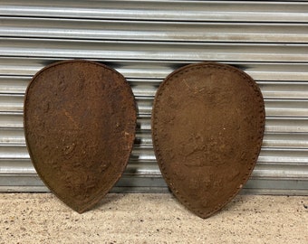 Pair Of 19th Century Cast Iron Wall Hanging Shield Fire Back, 1880s