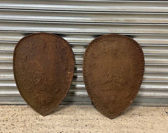 Pair Of 19th Century Cast Iron Wall Hanging Shield Fire Back, 1880s