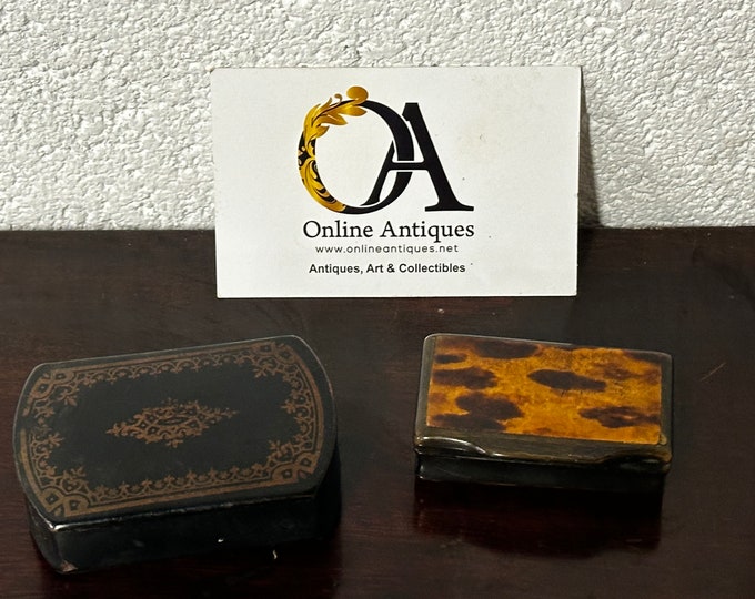 Two Antique 19th Century Papier Mache Type Snuff Boxes