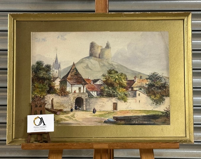 Antique 19th Century French Landscape Watercolour - Signed