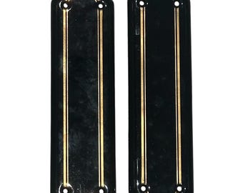 Pair Of Vintage Black Ceramic Door Finger Plates Double Goldline Design