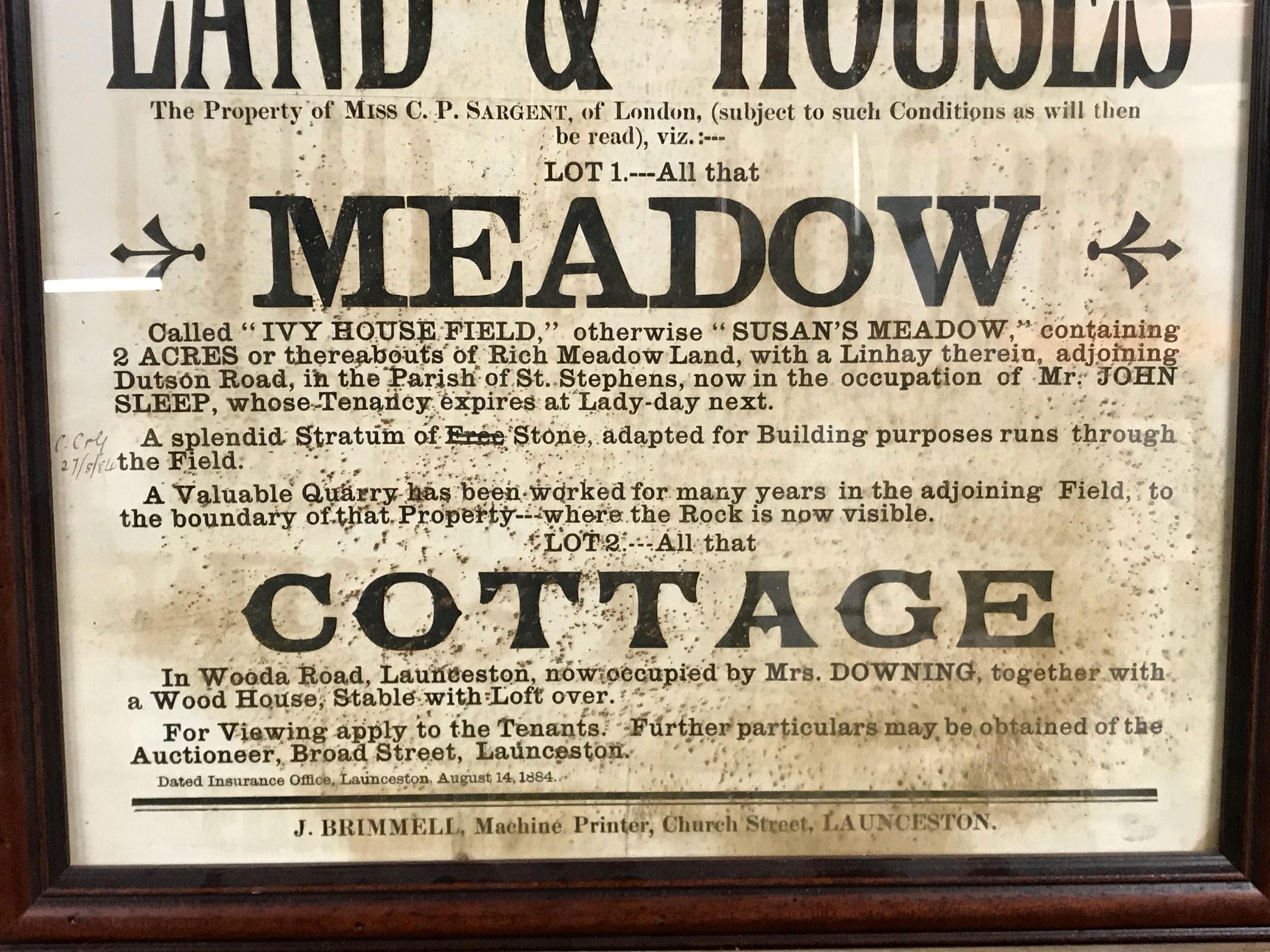 Framed Antique Advertising Freehold Land & Houses for Sale Launceston