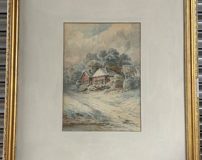 Lovely 19th Century Watercolour Of A Winter Cottage Landscape Scene By Amelia Coleman