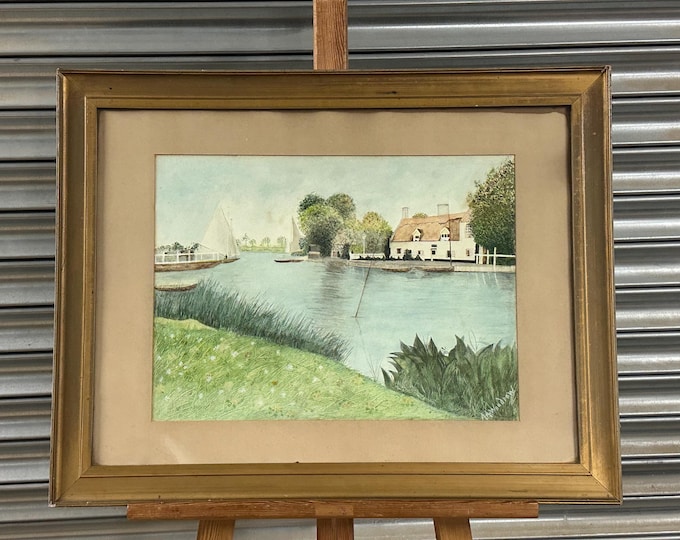 Vintage Original Watercolour – Ferry Inn at Horning, Norfolk, on the River Bure – Signed A A Woodrow