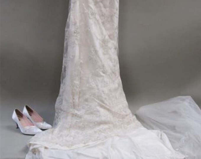 Gorgeous Size 10 Silk Ivory & Lace Wedding Dress With Veil and Shoes size 6
