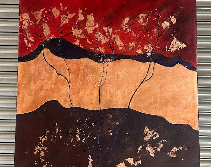 Original Large Abstract Oil Painting By Philip Paskin Titled Autumn Blaze Trio