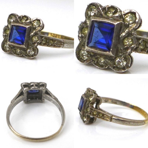 Vintage Art Deco Style Sapphire Diamond Paste 9ct… - image 1