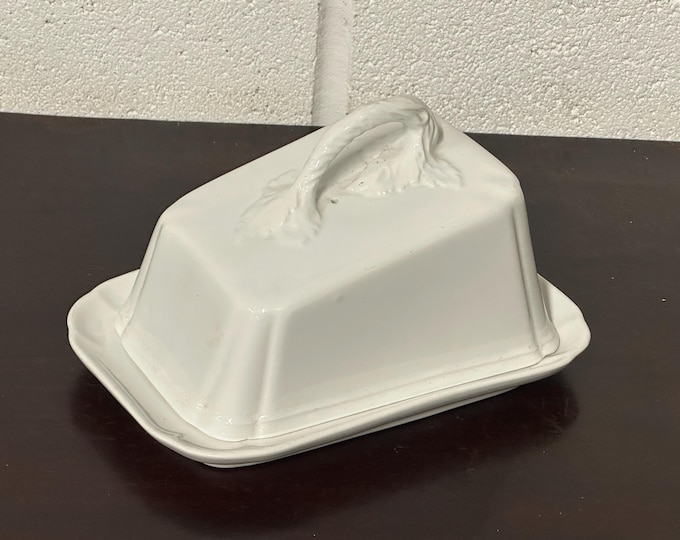 Lovely Vintage White Ceramic Wedge Butter Or Cheese Dish
