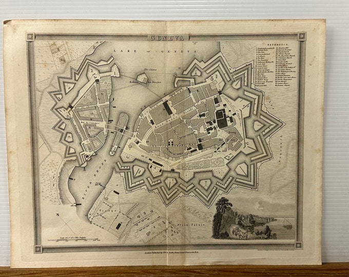 c1830’s Uncoloured Map Of Geneva Engraved By John Dower and Published By Orr & Smith