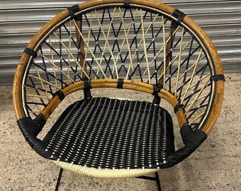 Vintage 1960s Bamboo Hoop Chair / Rattan Lounge Chair – Mid-Century Boho Retro