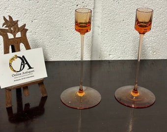 Pair of Vintage Wedgwood Topaz Glass Candle Holders