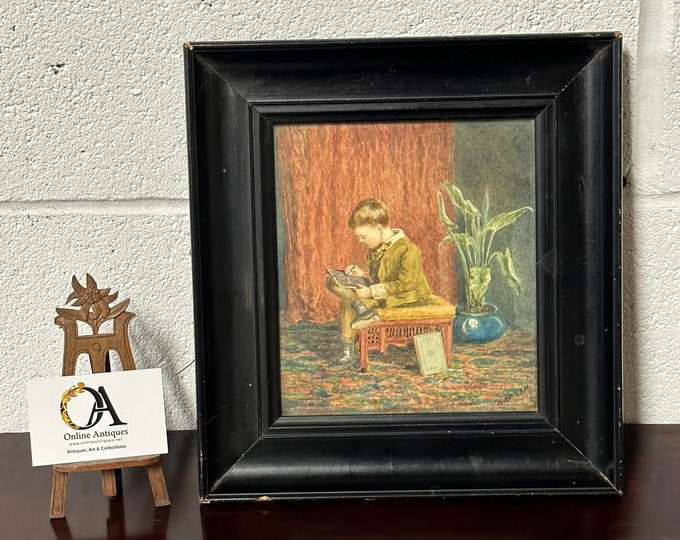 Lovely Original 19th Century Watercolour Of A Small Boy In Ebonised Frame