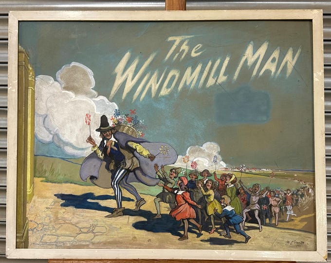 Original Mixed Media Artwork ‘The Windmill Man’ By George Loraine Stampa