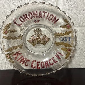Rare Unusual Large George VI Coronation Coloured Pressed Glass Plate 1937