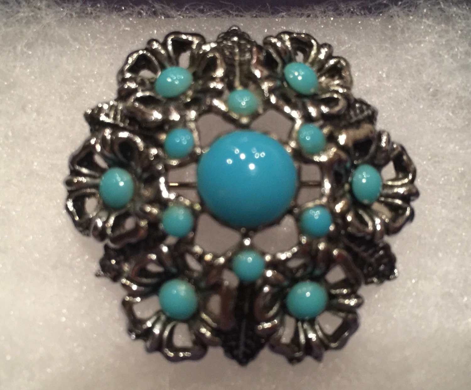 c1930's White Metal and Turquoise Stone Brooch
