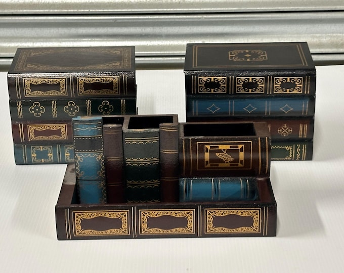 Wooden Pen Holder Book Shaped Desk Organizer Storage Boxes - Desk Set