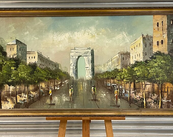 Beautiful Large Original Impressionist Oil Painting of the Arc De Triomphe Signed Keith