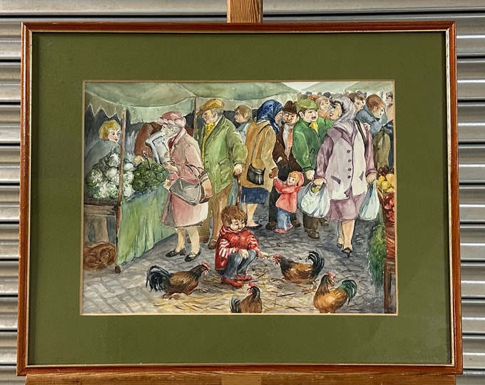 Lovely Watercolour Titled Market Day by Diana R Ewers