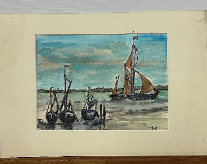 Original Watercolour By Captain Clifford H Fisher ‘On The Pinmill Suffolk’