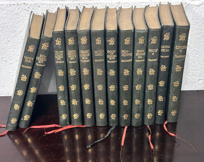 12 volumes By William Makepeace Thackeray Published By Thomas Nelson & Sons 1904-1909 - Bound in matching full green leather