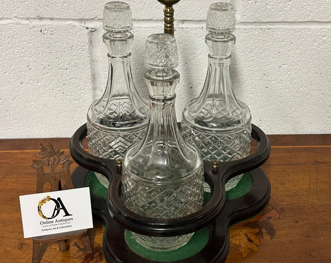 Unusual Antique Early 1900’s Three Cut Glass Decanter Tantalus
