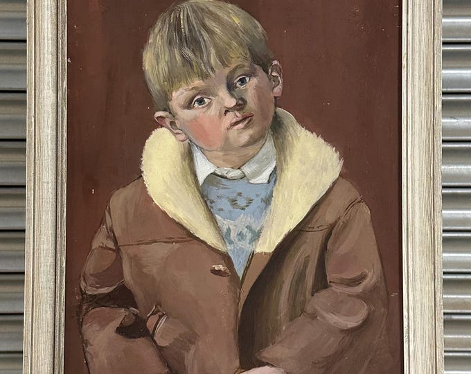Original Mid Century circa 1960’s/1970s Portrait Oil Painting On Board Of A Boy