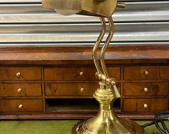 Antique Art Deco Brass Adjustable Bankers Desk Lamp – Vintage Office / Library Light
