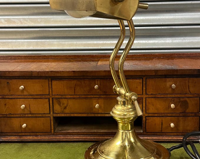 Antique Art Deco Brass Adjustable Bankers Desk Lamp – Vintage Office / Library Light