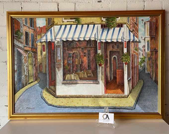 Fabulous Vibrant Original Oil Painting by American Artist Charles Redmond Benolt, Ristorante Corte Pescaor, Paris