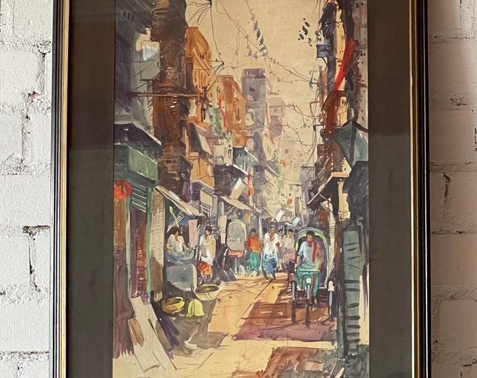 Lovely Original Impressionist Watercolour of a Bustling City Scene - Signed