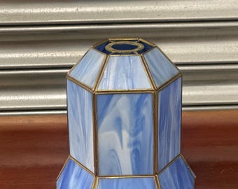 Vintage Blue Art Deco Tiffany Lamp Shade - Beautiful Geometric Panel Design