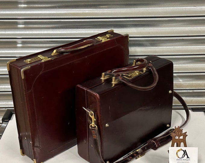 Two Vintage Brown Leather Briefcases (one Contains Camera Lenses etc)