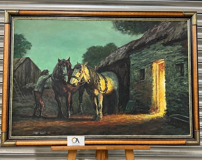 Stunning Oil Painting Of Working Cart Horses By Welsh Artist Brian Williams