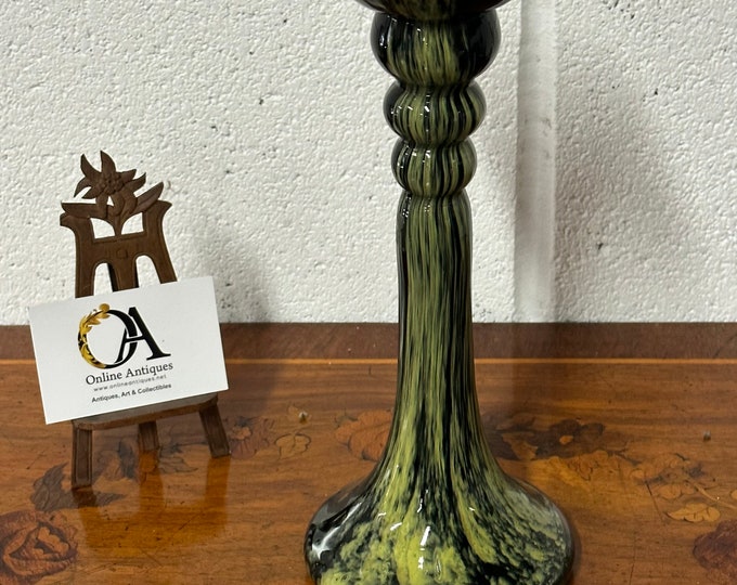 Stunning Scandinavian Mid Century Design Green Glass Candle Holder.