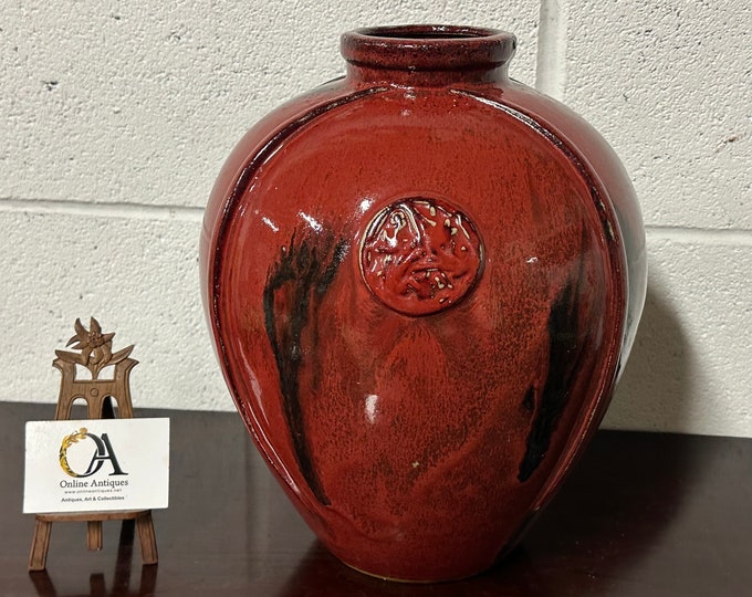 Vintage Handmade Sang de Boeuf Style Chinese Red Pottery Ceramic Vase