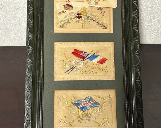 Three Framed First World War  Silk Embroidered Postcards