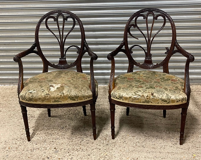 Rare Pair of 19th Century Bertram & Son Mahogany Elbow Chairs for Restoration