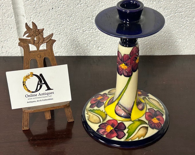 Stunning William Moorcroft ‘Pansy’ Candle Holder Designed By Kerry Goodwin 2010