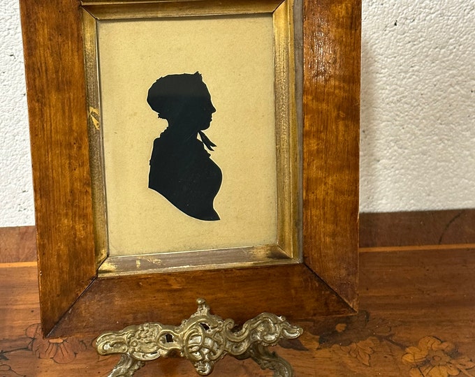Rart Antique Maple Veneer Framed 19th Century Miniature Silhouette Portrait of a Lady