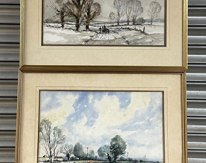 Pair Of Original Watercolours Of Bedfordshire Village Scenes By Edward G Wood