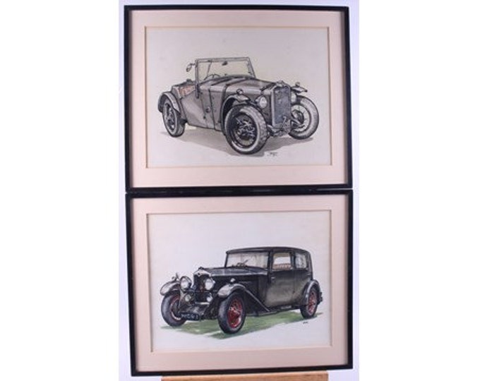 Pair of Beautiful of Watercolours of Vintage Cars Signed 'Roy' lower right