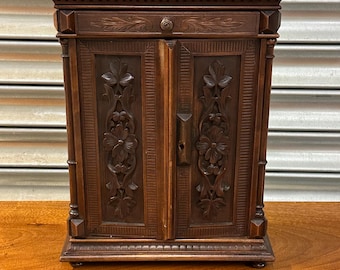 Antique Black Forest Carved Wooden Collector’s Cabinet / Miniature Chest