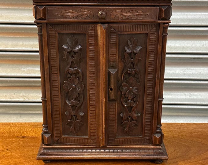 Antique Black Forest Carved Wooden Collector’s Cabinet / Miniature Chest