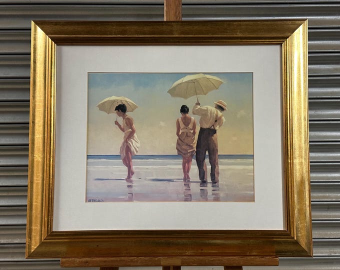 Large Gilt Framed Polychromatic Print After Jack Vettriano Titled Mad Dogs